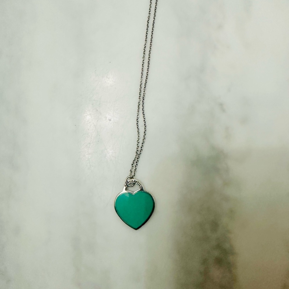 Tiffany & Co. Silver Necklace with Blue Enamel Heart Pendant